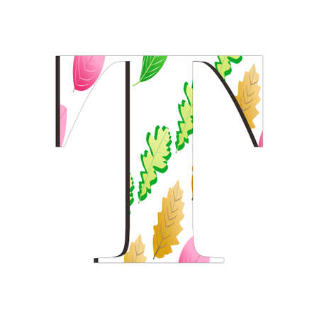 Illustration of alphabet letter T with leaf pattern isolated on white background. Suitable for all businesses.のイラスト素材