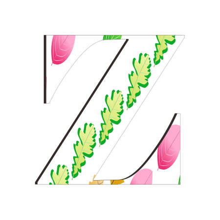 Illustration of alphabet letter Z with leaf pattern isolated on white background. Suitable for all businesses.のイラスト素材