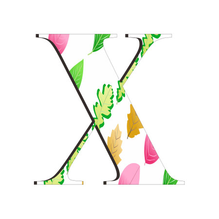 Illustration of alphabet letter X with leaf pattern isolated on white background. Suitable for all businesses.のイラスト素材