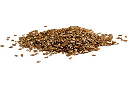 Flax seeds, background or texture isolated on white. lose-up.の写真素材