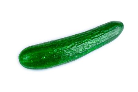 Fresh, green Cucumber isolated on white background. Organic vegetables. Healthy eating concept.の写真素材