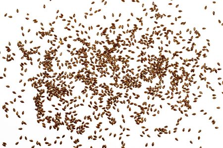 Flax seeds, background or texture isolated on white. lose-up.の写真素材