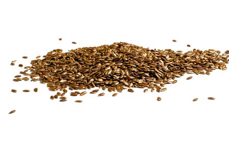 Flax seeds, background or texture isolated on white. lose-up.の写真素材