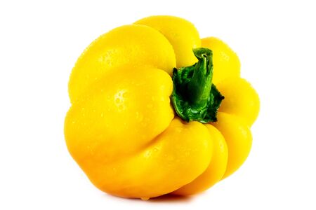 Fresh yellow capsicum paprika isolated on white. Healthy eating concept. Bell pepper isolated on white.の写真素材