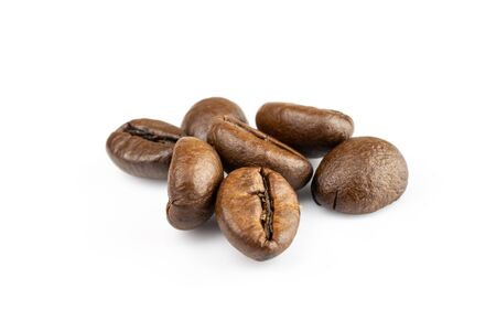 Roasted coffee beans for espresso, cappuccino on white background.の写真素材