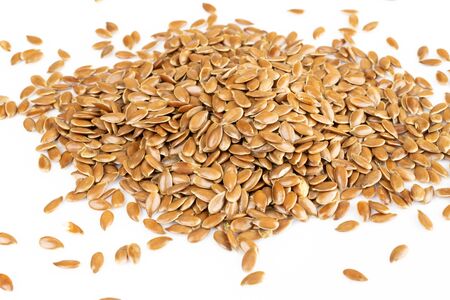 Linseeds. Flax seeds isolated on white background. Top viewの写真素材
