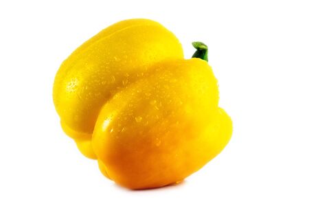 Fresh yellow capsicum paprika isolated on white. Healthy eating concept. Bell pepper isolated on white. With clipping path.の写真素材