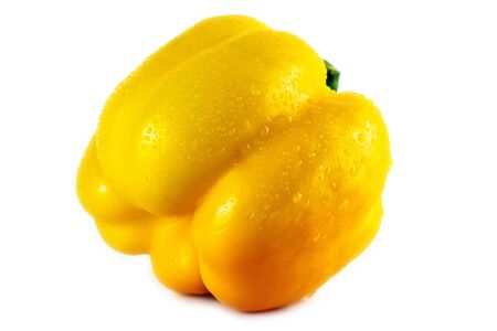 Fresh yellow capsicum paprika isolated on white. Healthy eating concept. Bell pepper isolated on white.の写真素材