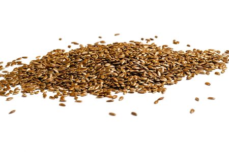 Flax seeds, background or texture isolated on white. lose-up.の写真素材