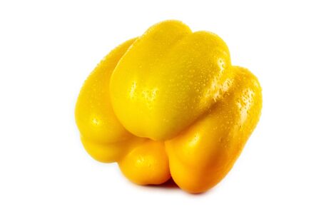 Fresh yellow capsicum paprika isolated on white. Healthy eating concept. Bell pepper isolated on white.の写真素材