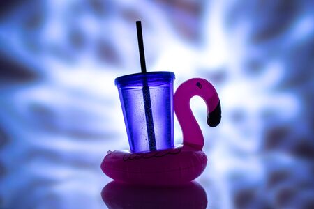 Inflatable pool toy flamingo isolated on white background. Rubbeの写真素材