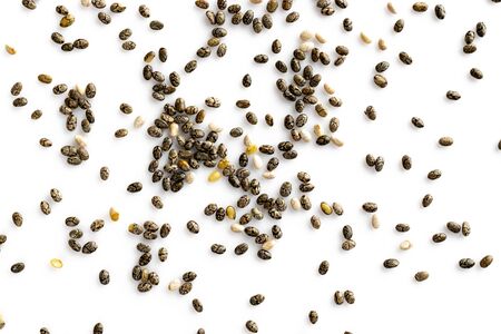 Healthy Chia seeds isolated on white background. Healthy breakfast, vitamin snack, diet and healthy eating concept.の写真素材