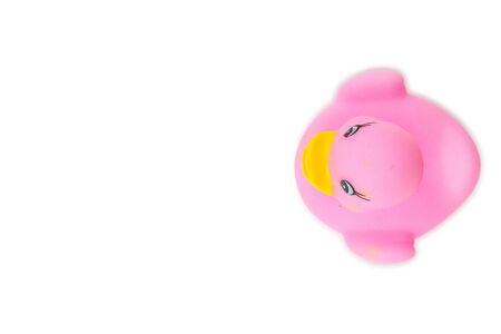 Duck toy. Rubber yellow inflatable ducky isolated on white backgの写真素材