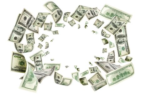 Us dollar. American money, falling cash. Flying hundred dollarsの写真素材