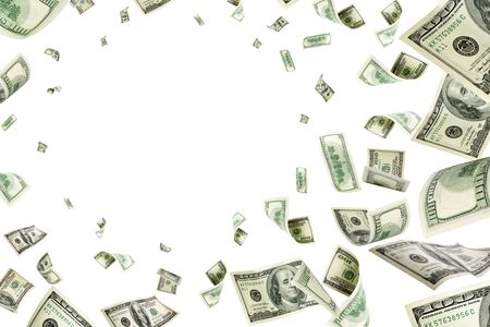 Us dollar bill. Washington american cash. Falling usd money backの写真素材