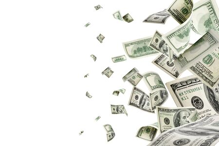 Us dollar. American money, falling cash. Flying hundred dollars isolated.の写真素材