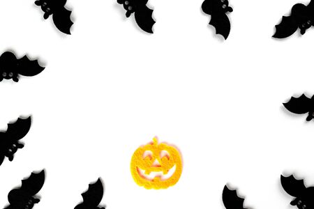 Halloween party. Scary orange pumpkin decoration isolated on whiの写真素材