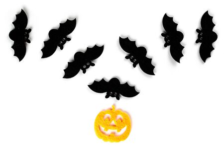 Halloween party. Scary orange pumpkin decoration isolated on whiの写真素材