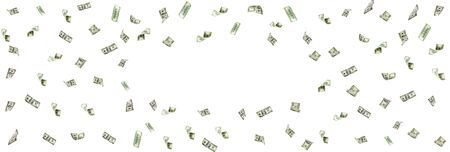 Hundred dollar bill. Falling money isolated background. American cash.の写真素材