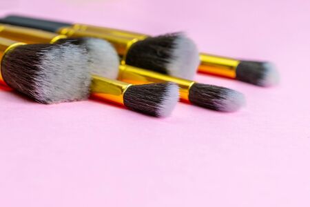 Makeup products. Cosmetic drawing brushes for powder with copy sの写真素材