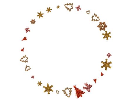 Xmas Balls. Gold Christmas decoration isolated on white. New Years Party background. Flat lay design. Copy Spaceの写真素材