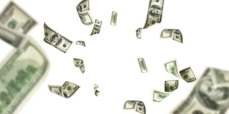 Money falling and American money. Washington american cash, usd background.の写真素材