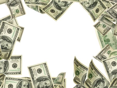 Dollar sign American money. Cash background us bill. Money falling.の写真素材