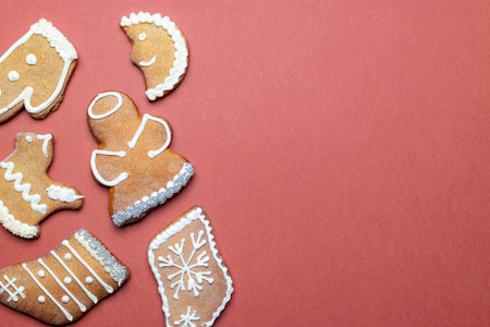 Christmas homemade gingerbread cookies. Celebration cooking. Merry Christmas greeting card, banner....