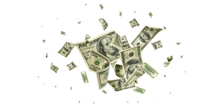 American money. Money falling. Dollar sign. Cash background, us bill.