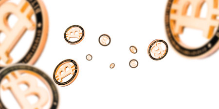 Bitcoin Cash. Gold Falling Cryptocurrency. Falling coins isolated on white. Litecoin, Ethereum...
