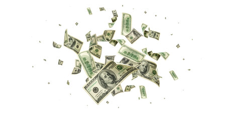 American money. Money falling. Dollar sign. Cash background, us bill.