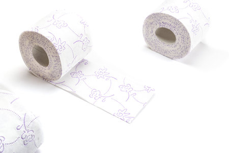 Tissue roll isolated on white. Toilet paper bathroom background. Cleaning concept product photograph...