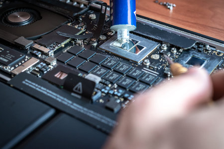 Engineer technician man upgrade and maintenance digital pc. Solutions services electronic hardware....