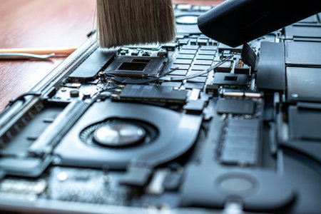 Technology repair of pc electronic equipment. Computer service. Technician engineer man do...