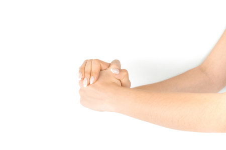 Stretching arms. Healthy workout exercise. Woman hand massage for carpal tunnel syndrome protection....
