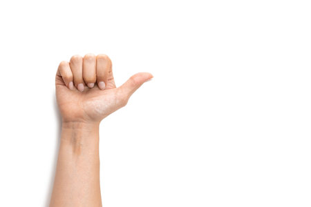 Hand isolated holding. Female arm gesture. Woman hand isolated on white background with clipping...