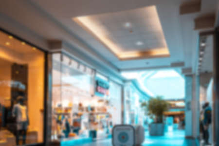 Escalator people blurred background. Interior of retail centre store in soft focus. People shopping in modern commercial mall center. Sale, consumerism and people concept.の写真素材