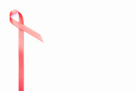 Hiv virus. Red ribbon symbol in hiv world day isolated on white background. Awareness aids and cancer. Health, Medical sign. copy spaceの写真素材