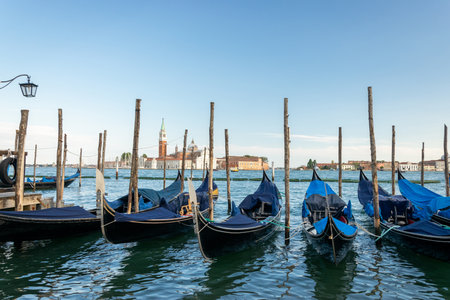 Grand canal with gondolas in travel Europe Venice city, Italy. Old italian architecture with landmark bridge, romantic boat. Veneziaの写真素材