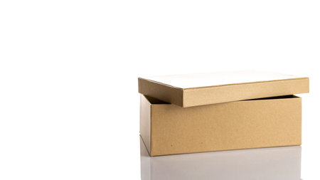 Cardboard box. Brown carton package isolated on white background for shipping delivery. Craft paper...