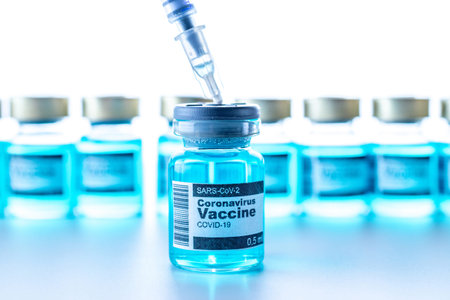 Syringe injection. Medical syringe with needle for protection flu virus and coronavirus. Covid...