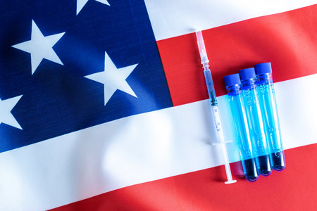 Injection usa. Medical syringe with needle for protection flu virusの写真素材