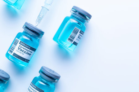 Vaccine isolated. Medical syringe with needle for protection flu virus
