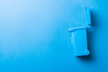Recycling icon. Bin container for disposal garbage waste and save environment. Blue dustbin for...