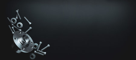 Accessories for cars. Set of new metal car part. Auto motor mechanic spare or automotive piece...