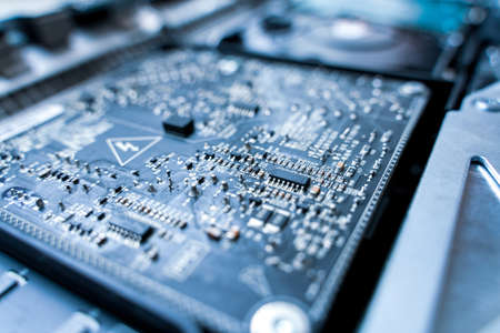 Computer chip electronic repair. Hardware engineer technology maintenance. Man technician pc serviceの写真素材