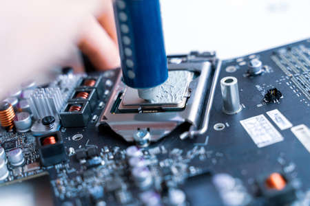 Electronic hardware repair. Computer macro technician engineer service. Technology maintenance pc from manの写真素材