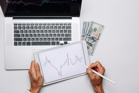Investment strategy. Investment business technology app on digital screen. Finance application for...