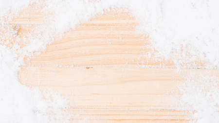 Snow wood. Winter wooden texture background. Christmas board with old rustic wall, white frozen ice. Merry Christmas holiday card patternの写真素材