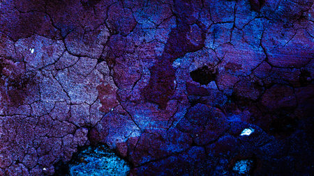 Brick neon wall. Dark blue night light. Abstract bar neon texture. Celebratory night view, neon light, rays backgroundの写真素材